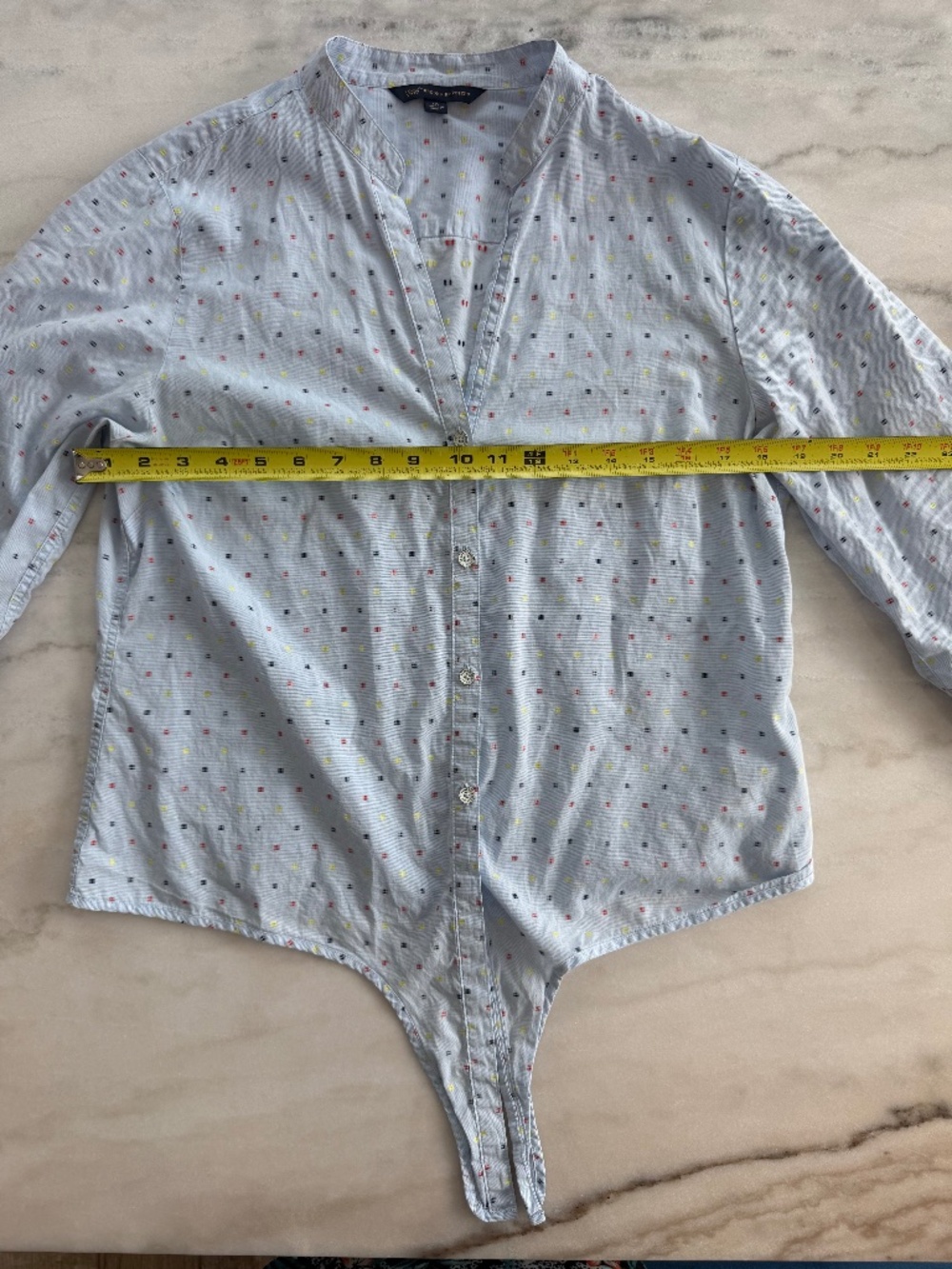 Brooks Brothers Blue Mini Print Blouse Tie Front Roll Tab Sleeve Women Size 10 - Picture 12 of 12